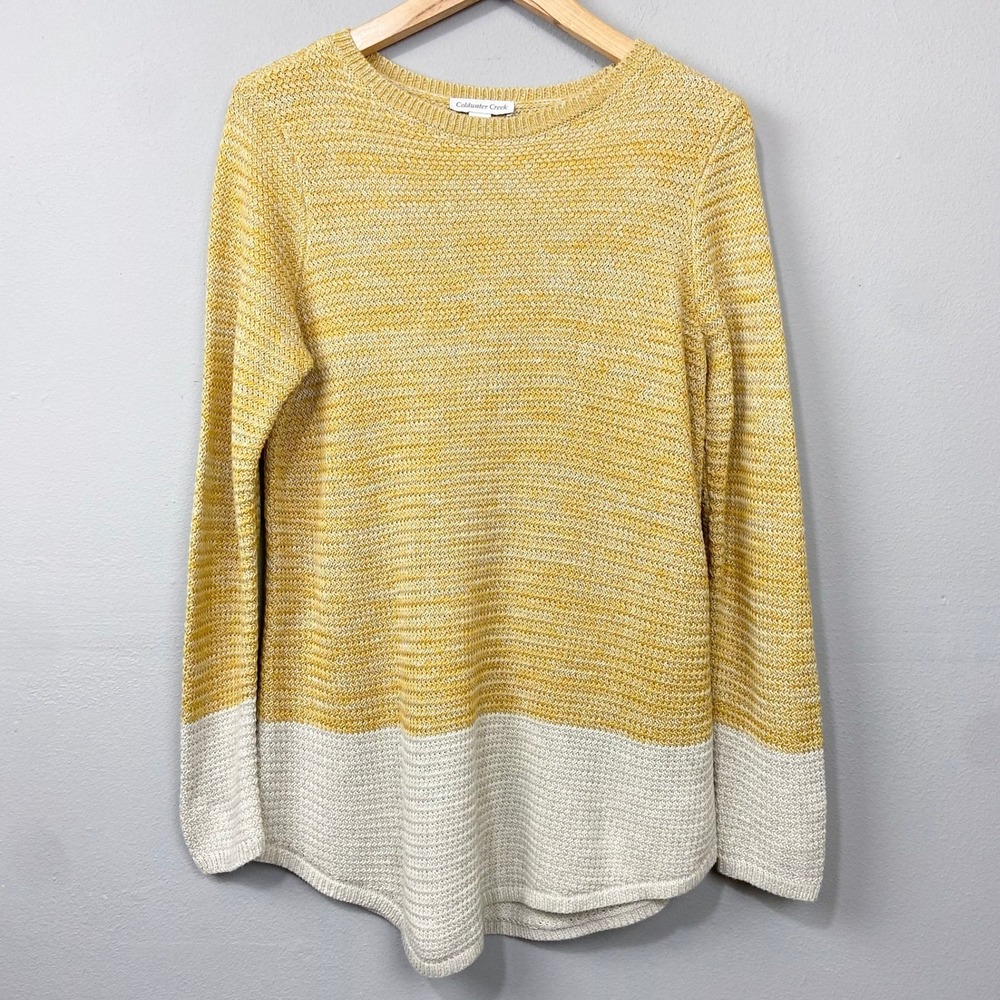Coldwater‎ Creek Yellow Knit Tunic Sweater Size M Cozy Fisherman Fall Layering